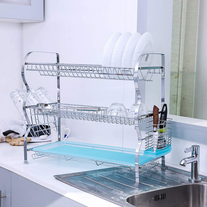 3Layer Wall Hanging Dish Rack With Plastic Drip Tray Multi Purpose Detachable Draining