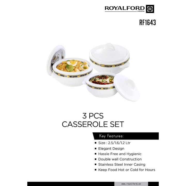 3Pc Hot Pot Insulated Food Warmer - Thermal Casserole Dish Set