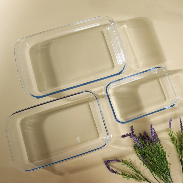 3Pcs Rectangle Borosilicate Glass Baking Tray Set