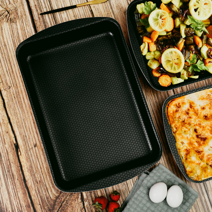 3Pcs Rectangular Baking Tray Set, Aluminium Pan