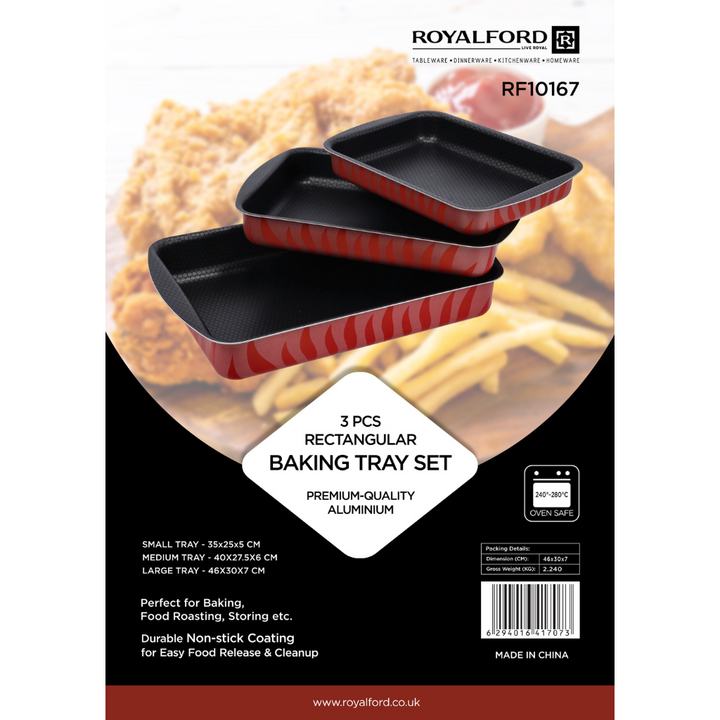 3Pcs Rectangular Baking Tray Set, Aluminium Pan