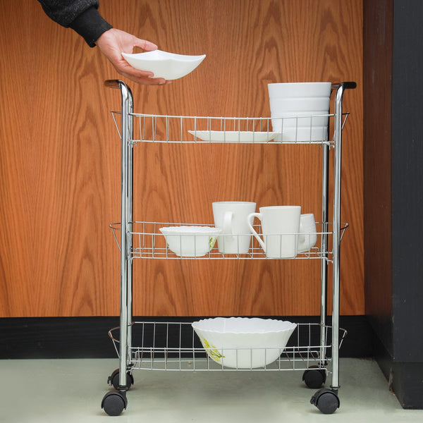 3Layer Storage Rack with Wheels - Chrome Finish - High - Efficiency Storage Stand - Souk Al RasKitchen Accessories