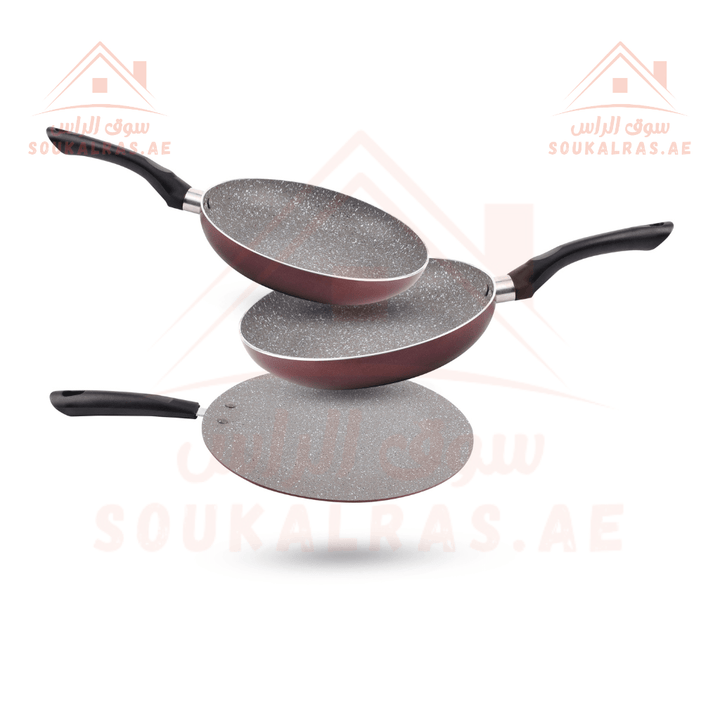 3Pcs Non - Stick Fry Pan Set - High - Grade Aluminium Cookware - Souk Al RasCookware Sets