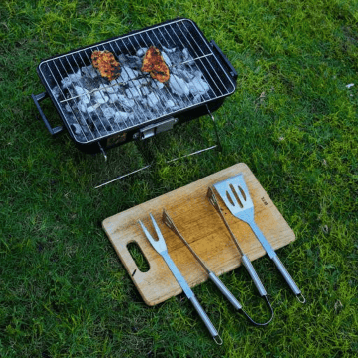 3Pcs Stainless Steel BBQ Tools Set With Cloth Bag - Souk Al RasUtensils Set