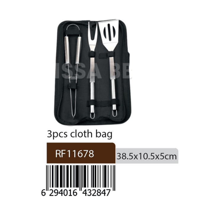 3Pcs Stainless Steel BBQ Tools Set With Cloth Bag - Souk Al RasUtensils Set