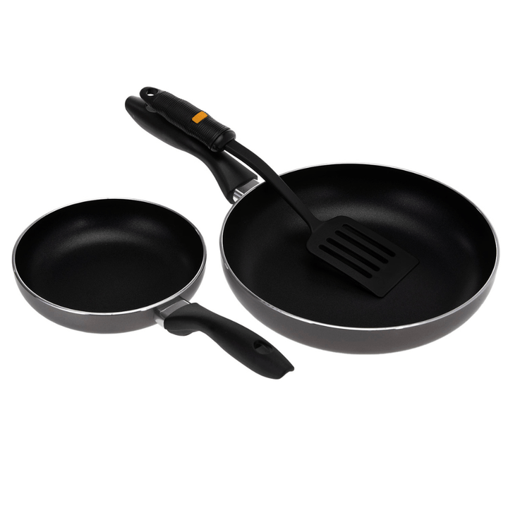 3Piece Aluminium Fry Pans with Nylon Turner 18 - 26cm - Souk Al RasPots & Pans