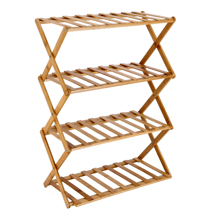 4-Layer Bamboo Shoe Rack - Collapsible Design - Free Standing Shoe Organizer 70x28x68CM