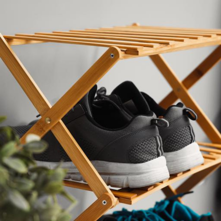 4-Layer Bamboo Shoe Rack - Collapsible Design - Free Standing Shoe Organizer 70x28x68CM