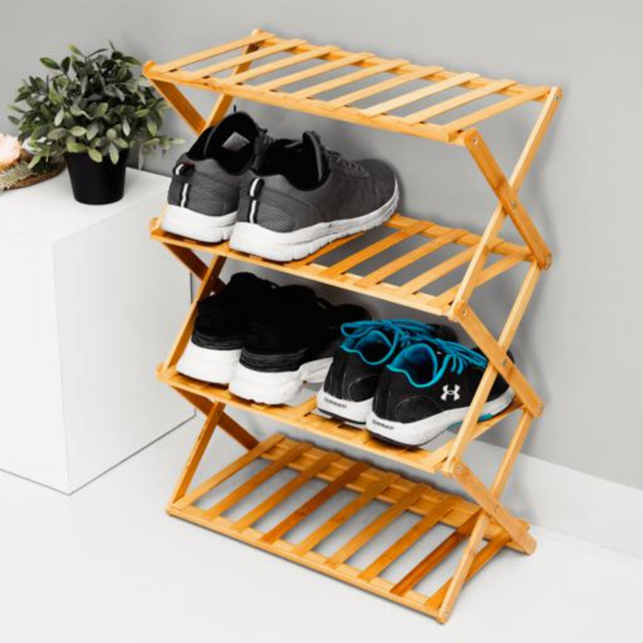 4-Layer Bamboo Shoe Rack - Collapsible Design - Free Standing Shoe Organizer 70x28x68CM