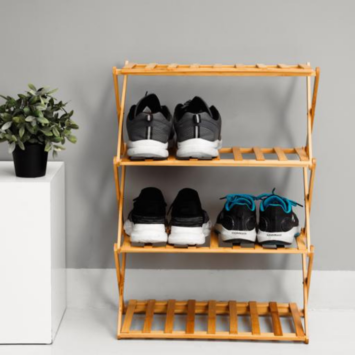 4-Layer Bamboo Shoe Rack - Collapsible Design - Free Standing Shoe Organizer 70x28x68CM