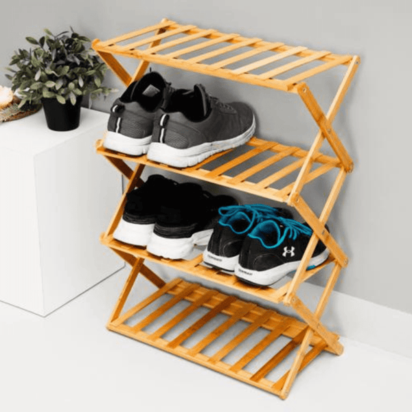 4 - Layer Bamboo Shoe Rack - Collapsible Design - Free Standing Shoe Organizer 70x28x68CM - Souk Al RasHousehold