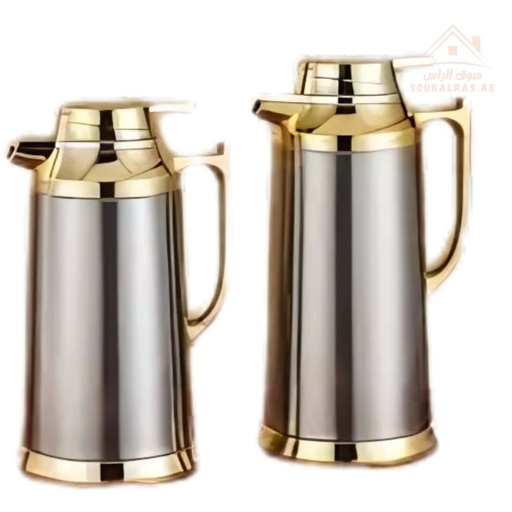 4 - Piece Stainless Steel Vacuum Flask Set | 1L, 1.3L, 1.6L, 1.9L | Premium Hot & Cold Beverage Thermal Dallah | Elegant Gold & Silver Design - Souk Al Ras