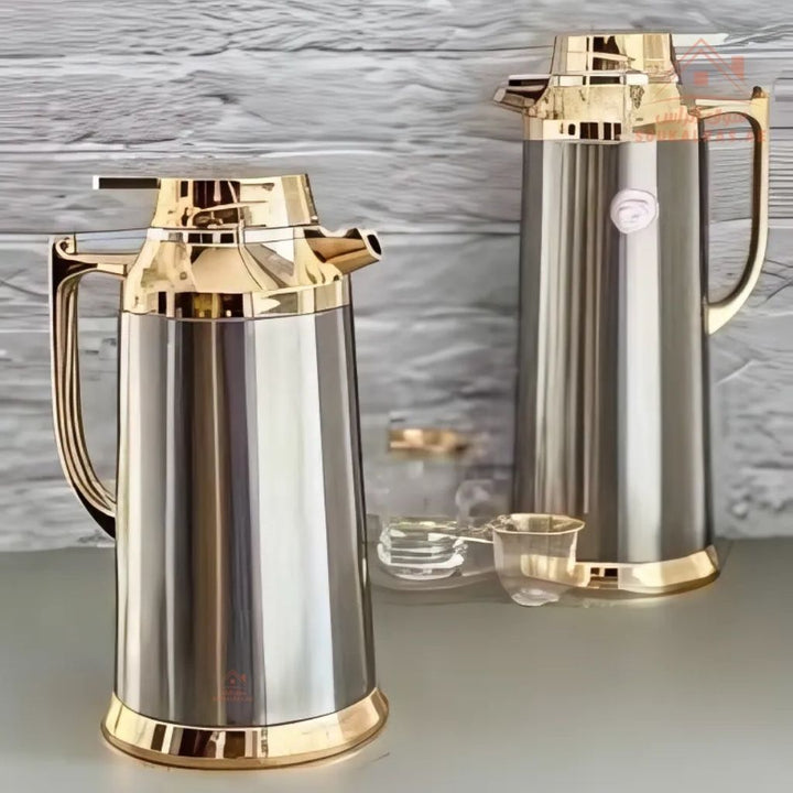 4 - Piece Stainless Steel Vacuum Flask Set | 1L, 1.3L, 1.6L, 1.9L | Premium Hot & Cold Beverage Thermal Dallah | Elegant Gold & Silver Design - Souk Al Ras