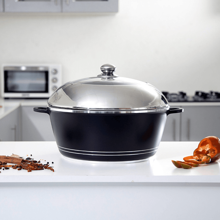 40CM Black & Stainless Steel Classic Die - Cast Aluminum Casserole - Souk Al RasPots & Pans