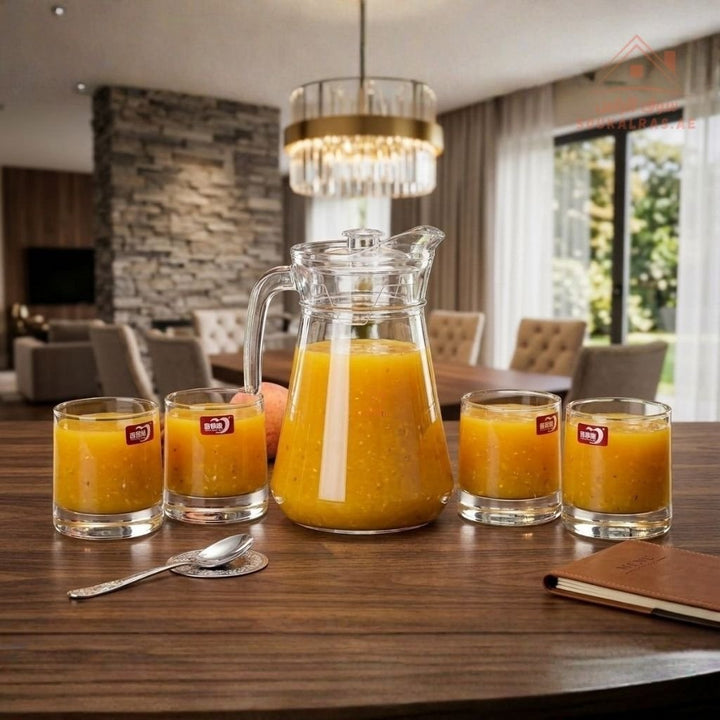5-Piece Premium Glass Beverage Set with Crystal Texture | Serving Pitc ...