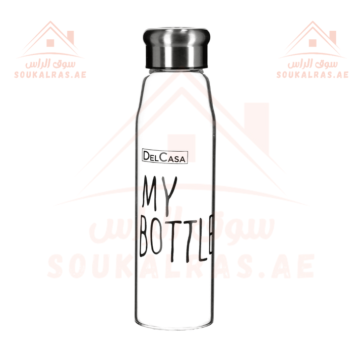 550ml Glass Water Bottle with Neoprene Sleeve & Steel Cap - Souk Al RasWater Bottles