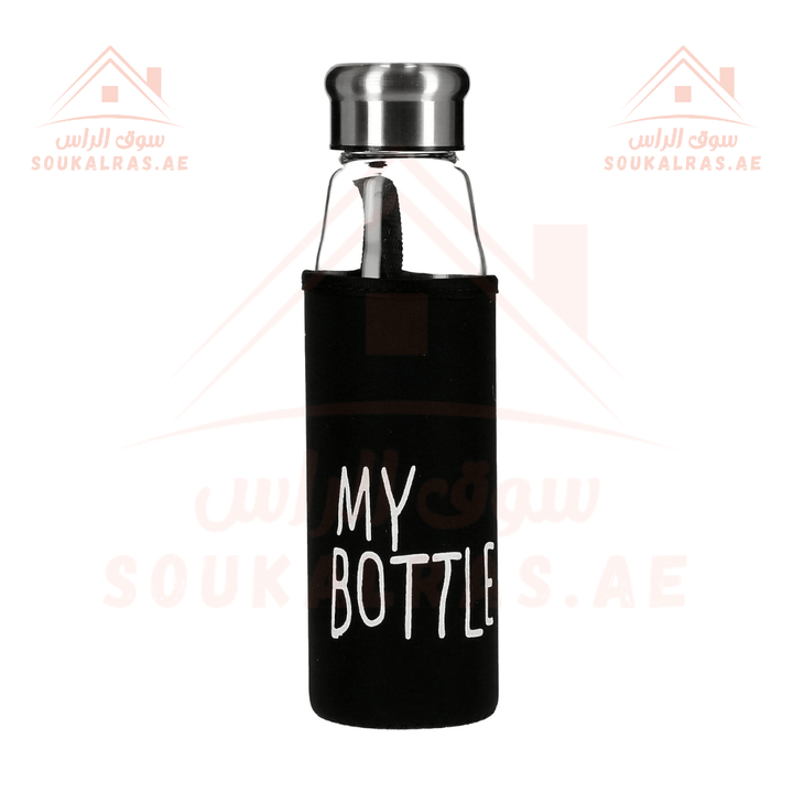 550ml Glass Water Bottle with Neoprene Sleeve & Steel Cap - Souk Al RasWater Bottles