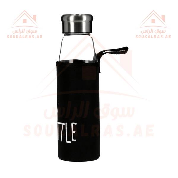 زجاجة مياه زجاجية سعة 550 مل مع غلاف من النيوبرين وغطاء ستانلس ستيل