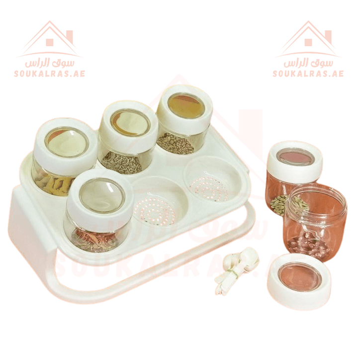 6 - Piece Acrylic Spice Rack Set with Spoons | Modern Kitchen Organizer | Souk Al Ras - Souk Al RasSpice Organizers