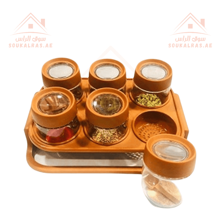 6 - Piece Acrylic Spice Rack Set with Spoons | Modern Kitchen Organizer | Souk Al Ras - Souk Al RasSpice Organizers