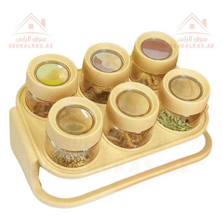 6 - Piece Acrylic Spice Rack Set with Spoons | Modern Kitchen Organizer | Souk Al Ras - Souk Al RasSpice Organizers