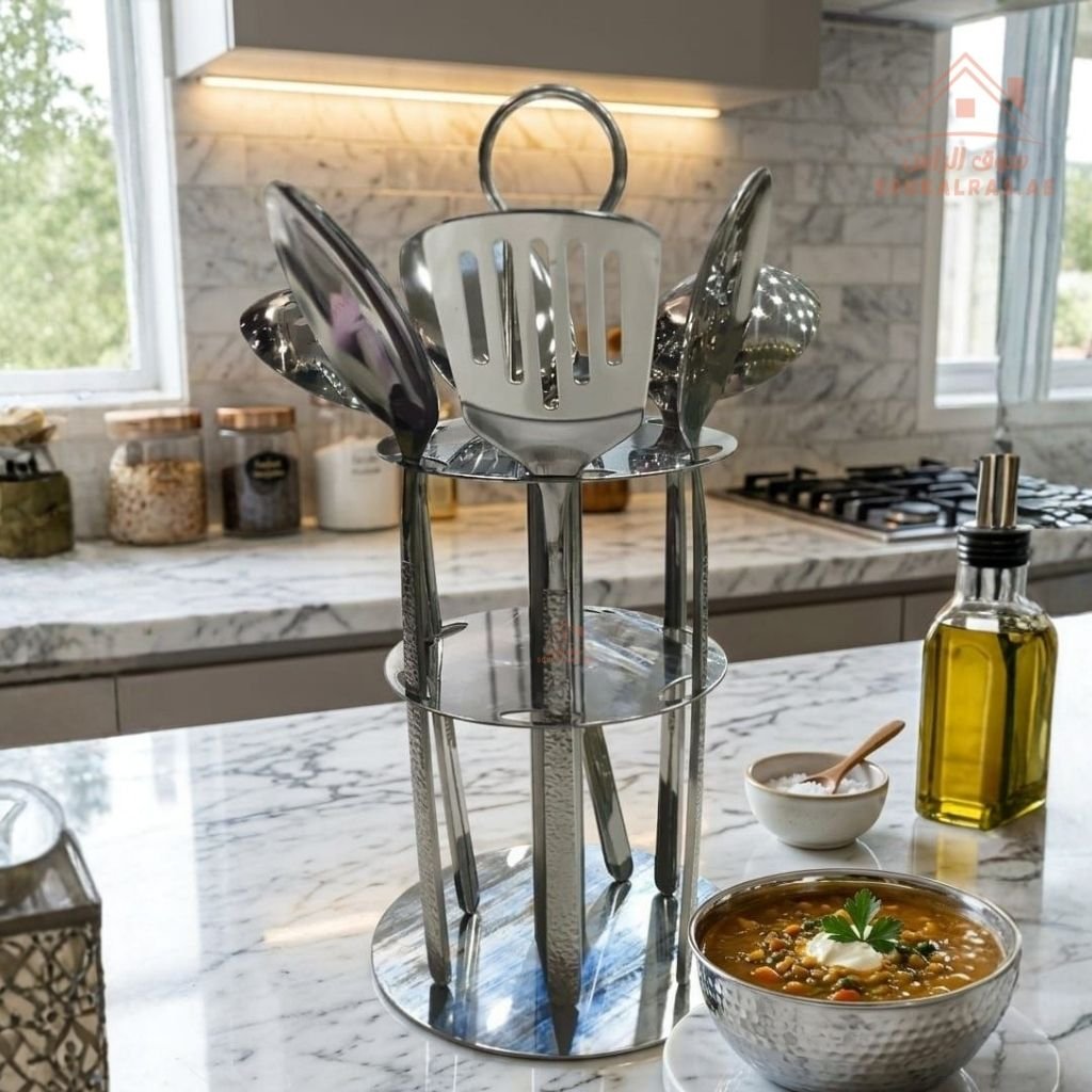 6-Piece Large Serving Spoon Set with Metal Stand | Stainless Steel Ser ...