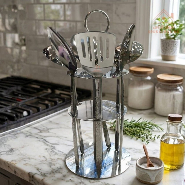 6-Piece Large Serving Spoon Set with Metal Stand | Stainless Steel Ser ...