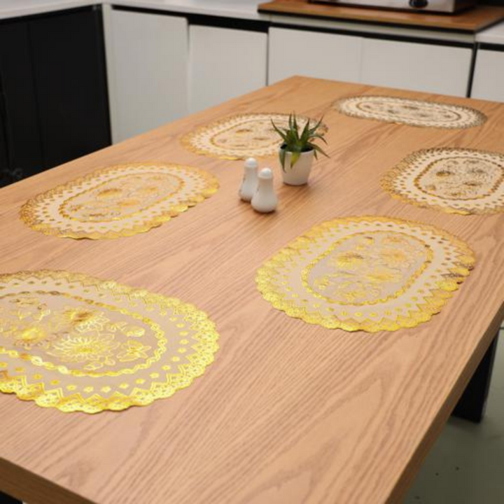 6Pc Oval Table Place Mat Set - PVC Non-Slip Dining Table Mats 12x18 cm