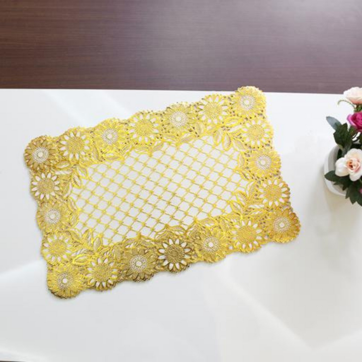 6Pc Table Place Mat Set Flower Design - PVC Non-Slip Dining Table Mats 12x18 cm