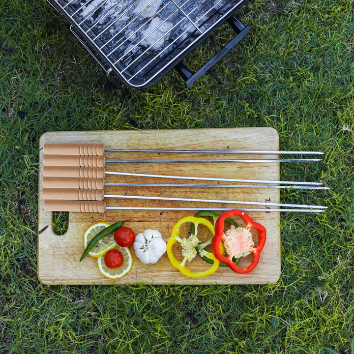 6Pcs BBQ Skewer - High-Quality Stainless Steel - Ergonomic Wooden Handles - Perfect for Outdoor Entertainment