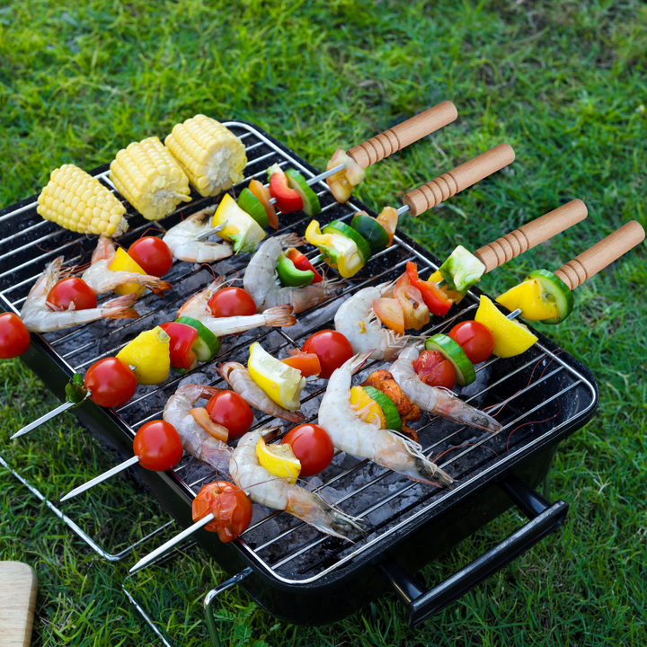 6Pcs BBQ Skewer - High-Quality Stainless Steel - Ergonomic Wooden Handles - Perfect for Outdoor Entertainment