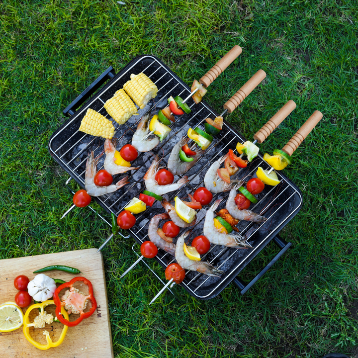 6Pcs BBQ Skewer - High-Quality Stainless Steel - Ergonomic Wooden Handles - Perfect for Outdoor Entertainment