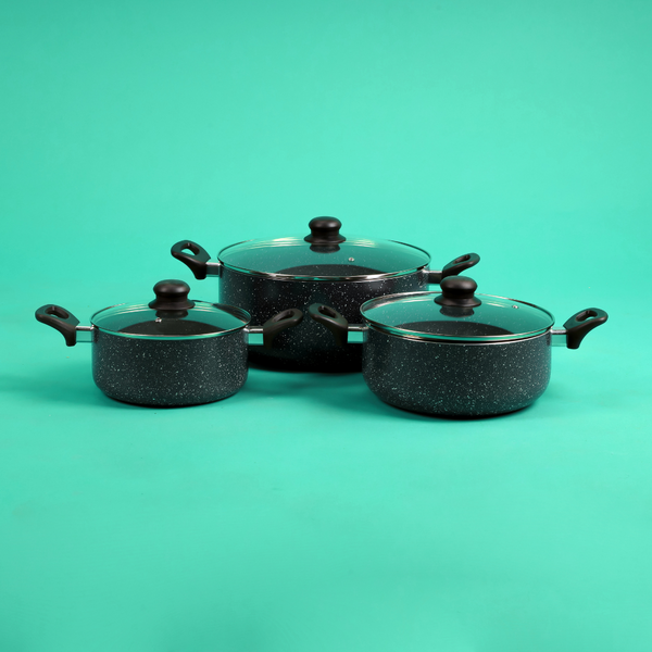6Pcs Non Stick Cookware Set - Granite Coated - Blue
