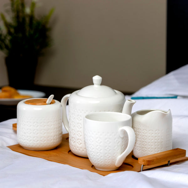 6Pcs Porcelain Tea Set - Includes Teapot, Tea Cups, Canister