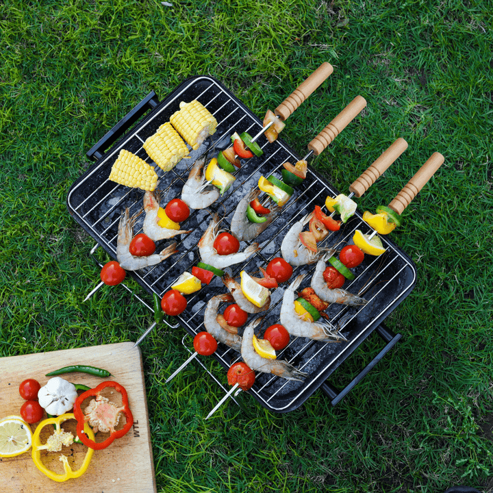 6Pcs BBQ Skewer - High - Quality Stainless Steel - Ergonomic Wooden Handles - Perfect for Outdoor Entertainment - Souk Al RasBBQ Grills