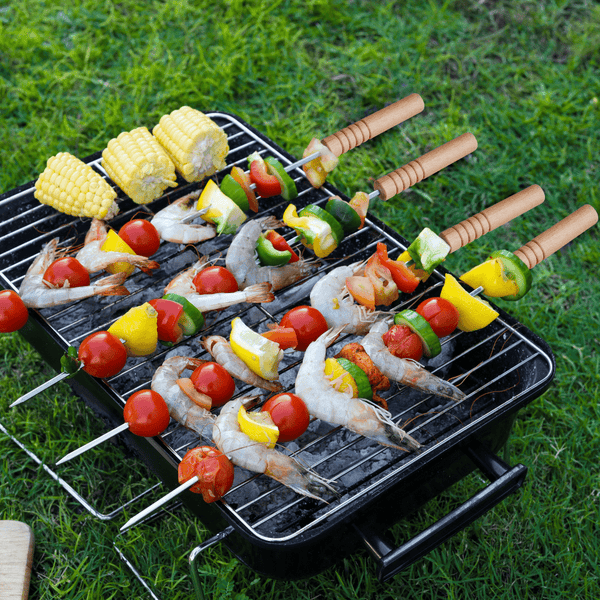 6Pcs BBQ Skewer - High - Quality Stainless Steel - Ergonomic Wooden Handles - Perfect for Outdoor Entertainment - Souk Al RasBBQ Grills