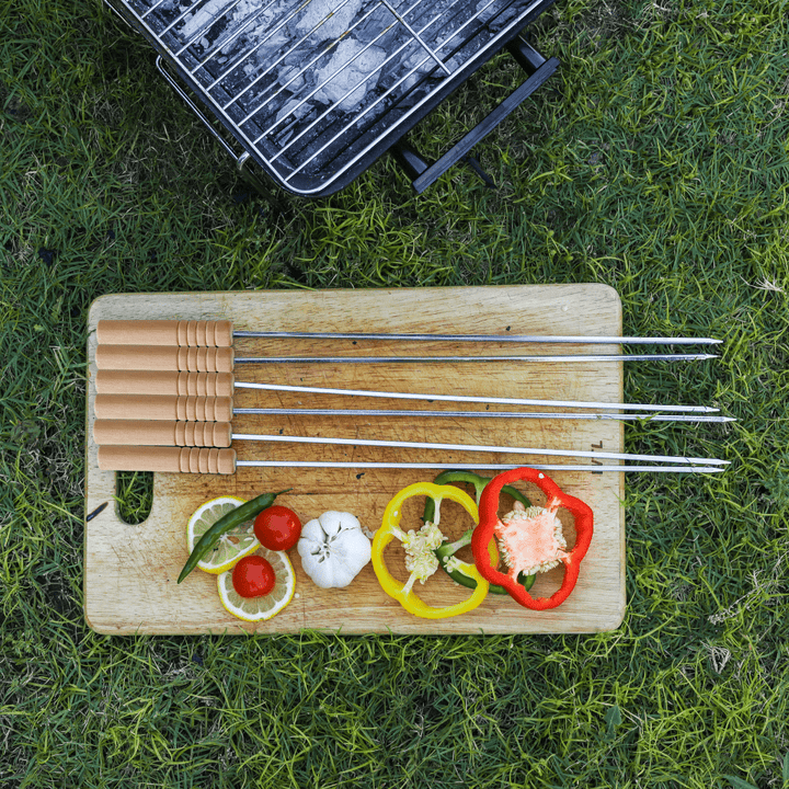 6Pcs BBQ Skewer - High - Quality Stainless Steel - Ergonomic Wooden Handles - Perfect for Outdoor Entertainment - Souk Al RasBBQ Grills