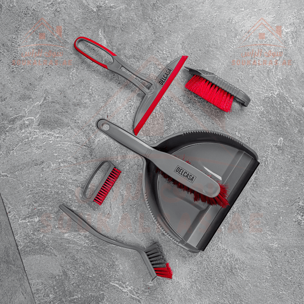 6Pcs Floor Cleaning Set With Dust Pan, Hard Brush, Soft Brush, Cleaning Brush, Squeegee - Souk Al RasHousehold Cleaning Supplies