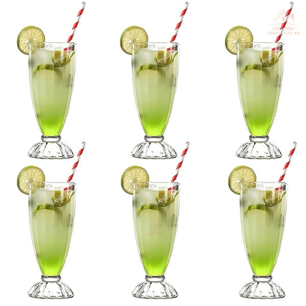 6pcs Milkshake Glasses 360ML Pack of 6pcs - Classic Ice Cream Cups - Dessert Glass Set - Souk Al RasGlasses and Tumblers