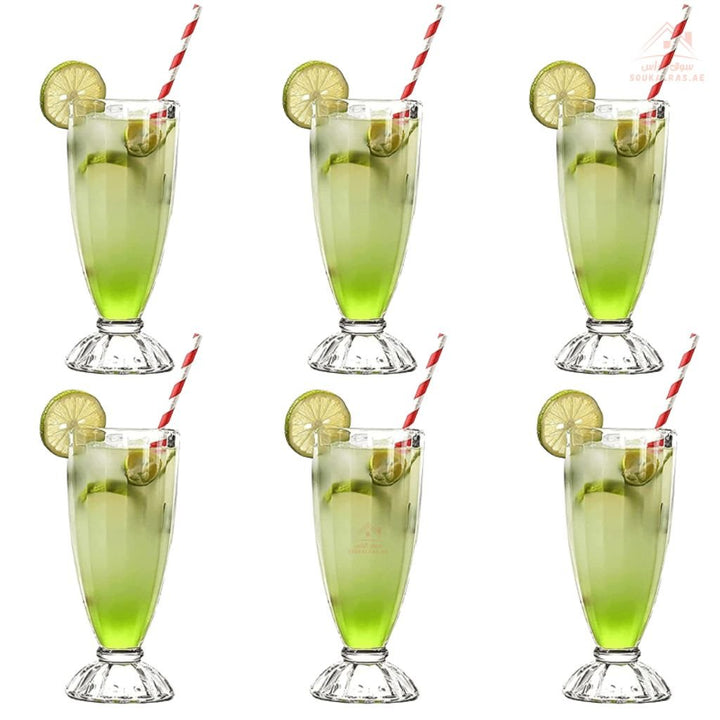 6pcs Milkshake Glasses 360ML Pack of 6pcs - Classic Ice Cream Cups - Dessert Glass Set - Souk Al RasGlasses and Tumblers
