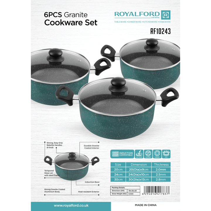 6Pcs Non Stick Cookware Set - Granite Coated - Souk Al RasCookware Sets