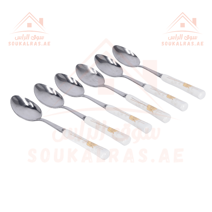 6Pcs Stainless Steel Tea Spoons - Floral Handle Pattern, Dishwasher Safe - Souk Al RasSpoons & Forks