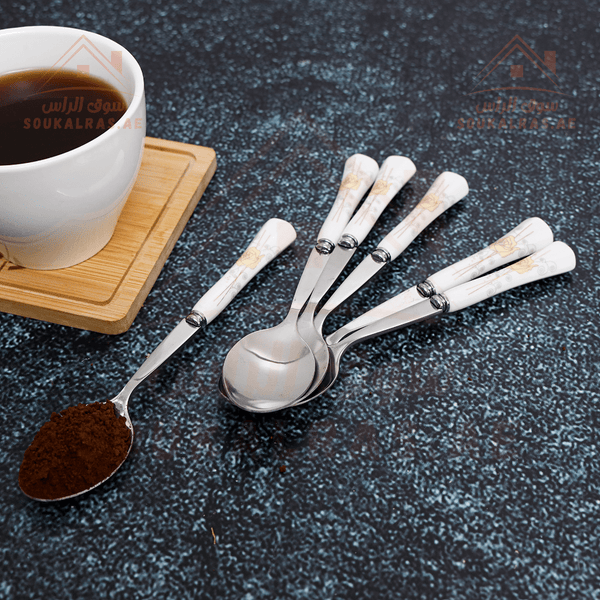 6Pcs Stainless Steel Tea Spoons - Floral Handle Pattern, Dishwasher Safe - Souk Al RasSpoons & Forks