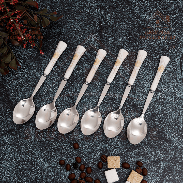 6Pcs Stainless Steel Tea Spoons - Floral Handle Pattern, Dishwasher Safe - Souk Al RasSpoons & Forks