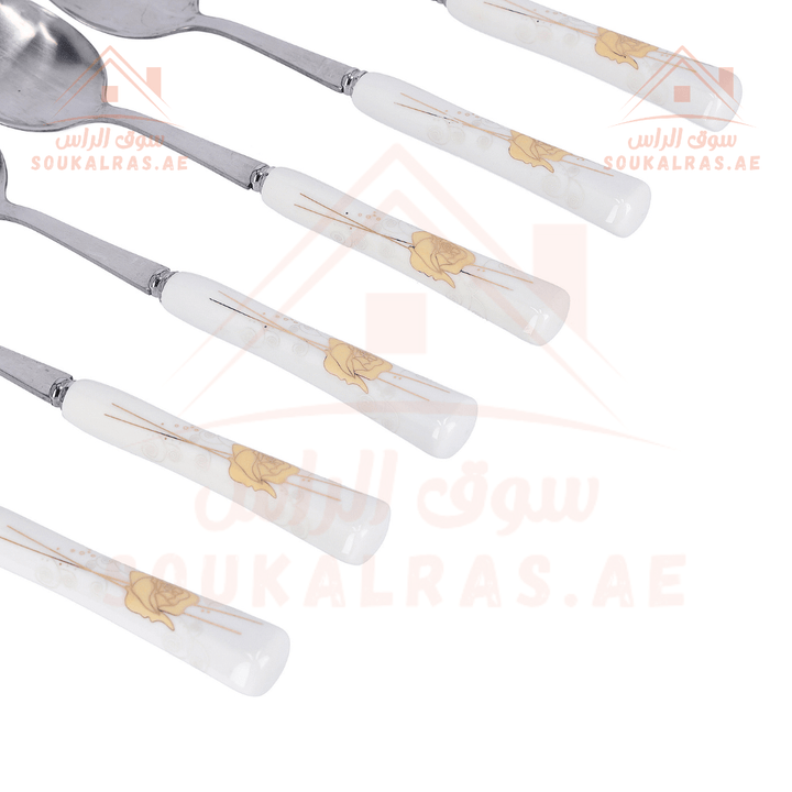 6Pcs Stainless Steel Tea Spoons - Floral Handle Pattern, Dishwasher Safe - Souk Al RasSpoons & Forks