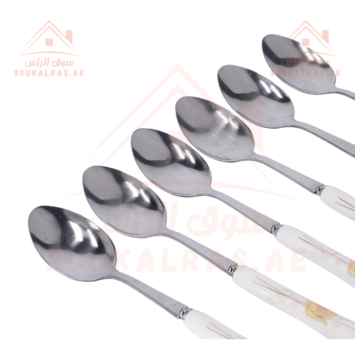 6Pcs Stainless Steel Tea Spoons - Floral Handle Pattern, Dishwasher Safe - Souk Al RasSpoons & Forks