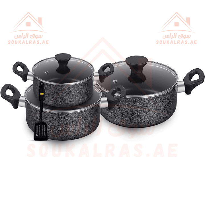 7 - Piece Aluminum Casserole Set - Non - stick Coating, Induction - compatible base, and heat - resistant handles - Souk Al RasCookware Set