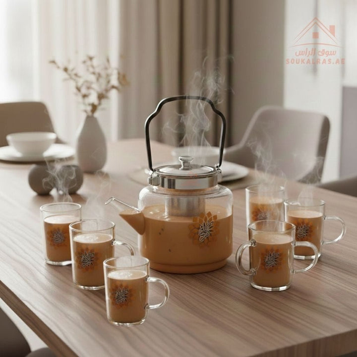 7 - Piece Glass Teapot Set with Cups & Steel Infuser | Heat - Resistant Tea Pot for Tea Lovers - Souk Al Ras