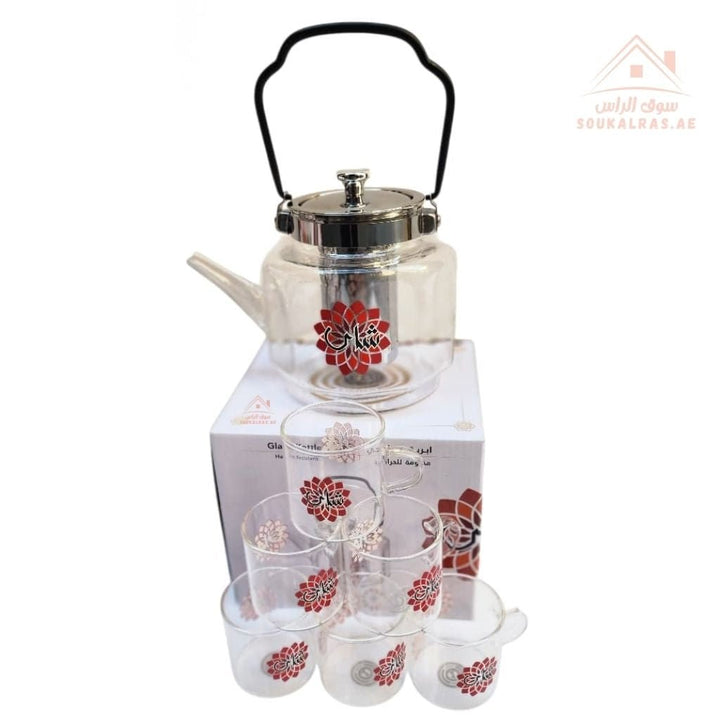 7 - Piece Glass Teapot Set with Cups & Steel Infuser | Heat - Resistant Tea Pot for Tea Lovers - Souk Al Ras