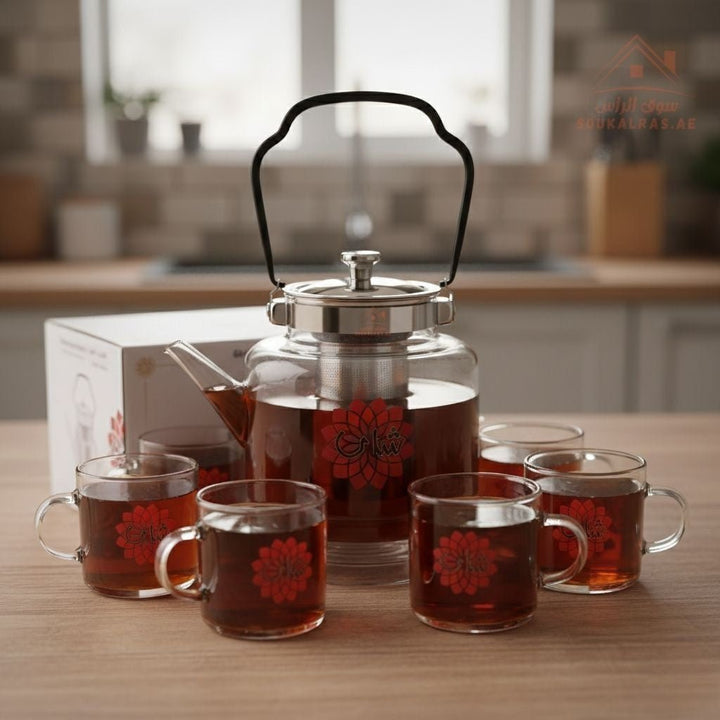 7 - Piece Glass Teapot Set with Cups & Steel Infuser | Heat - Resistant Tea Pot for Tea Lovers - Souk Al Ras